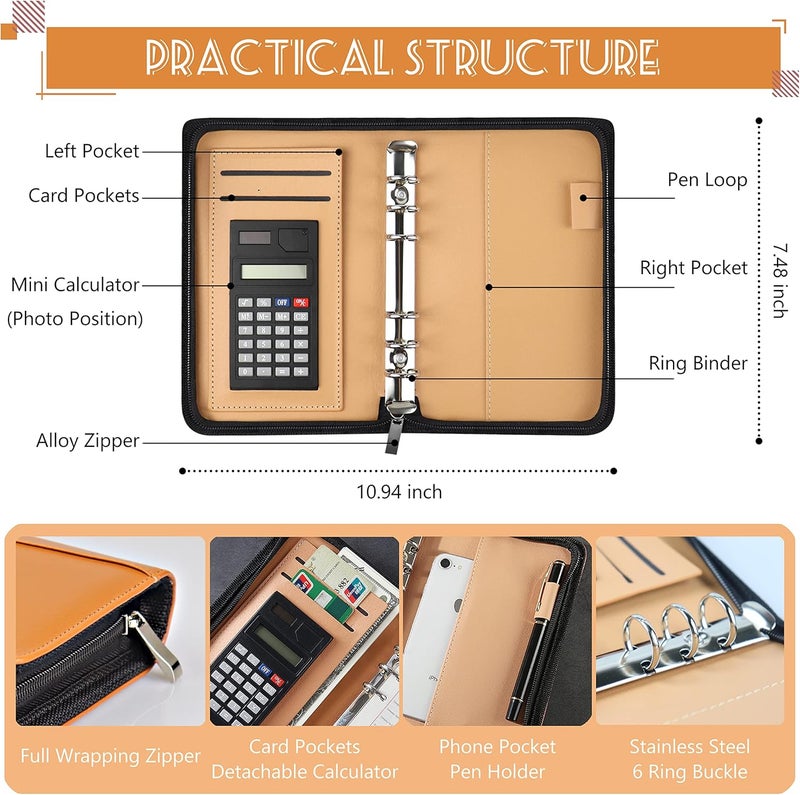Nefeeko Budget Binder with Zipper Envelopes, Cash Envelopes for Budgeting, A6 PU Leather Budget Planner 2026 with Cash Envelopes Calculator, Bill Money Organizer for Cash Saving Budget System Wallet - Image 2